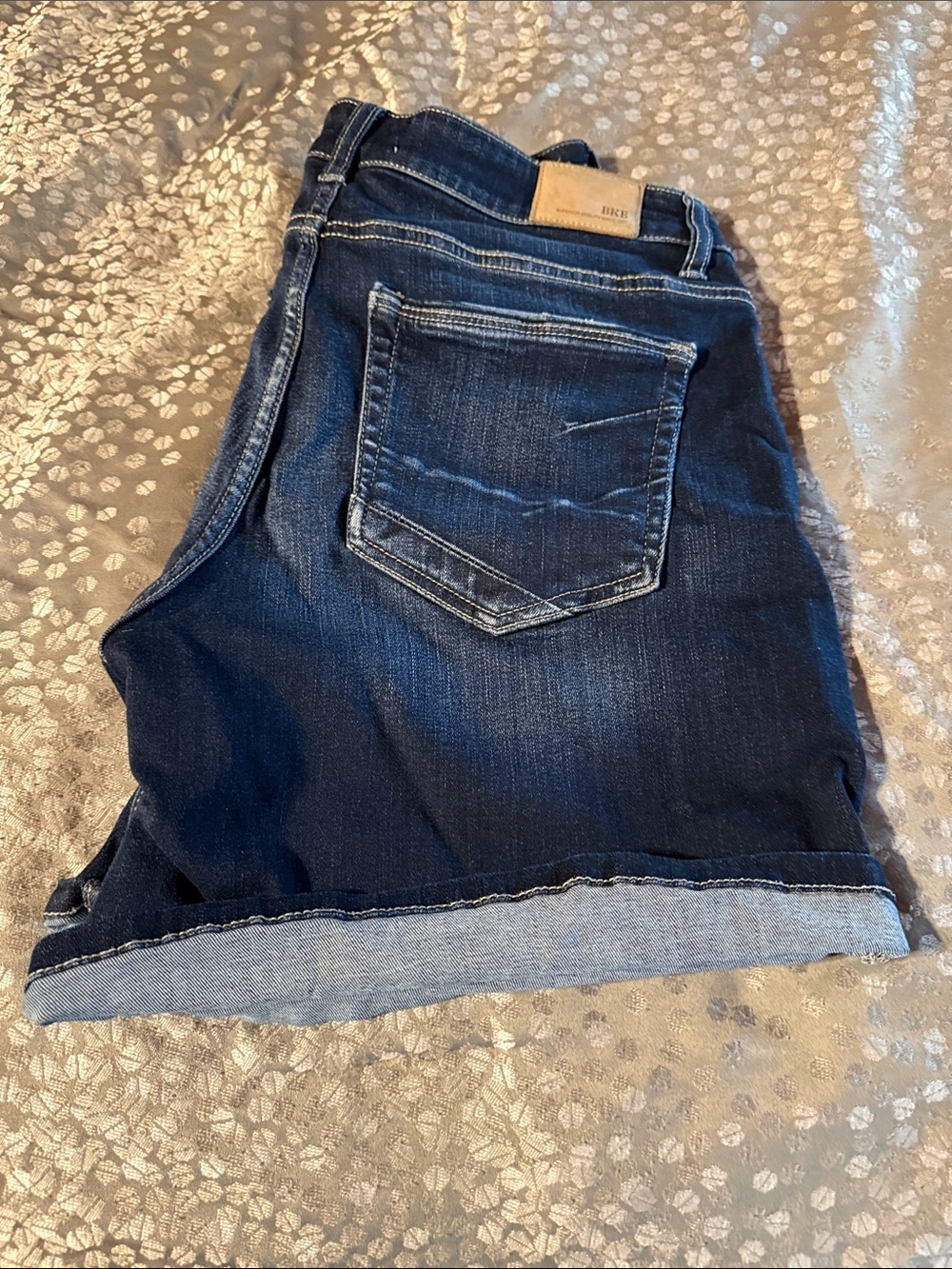 BKE Dark Blue Denim Roll-Cuff Jean Shorts - Picture 1 of 5